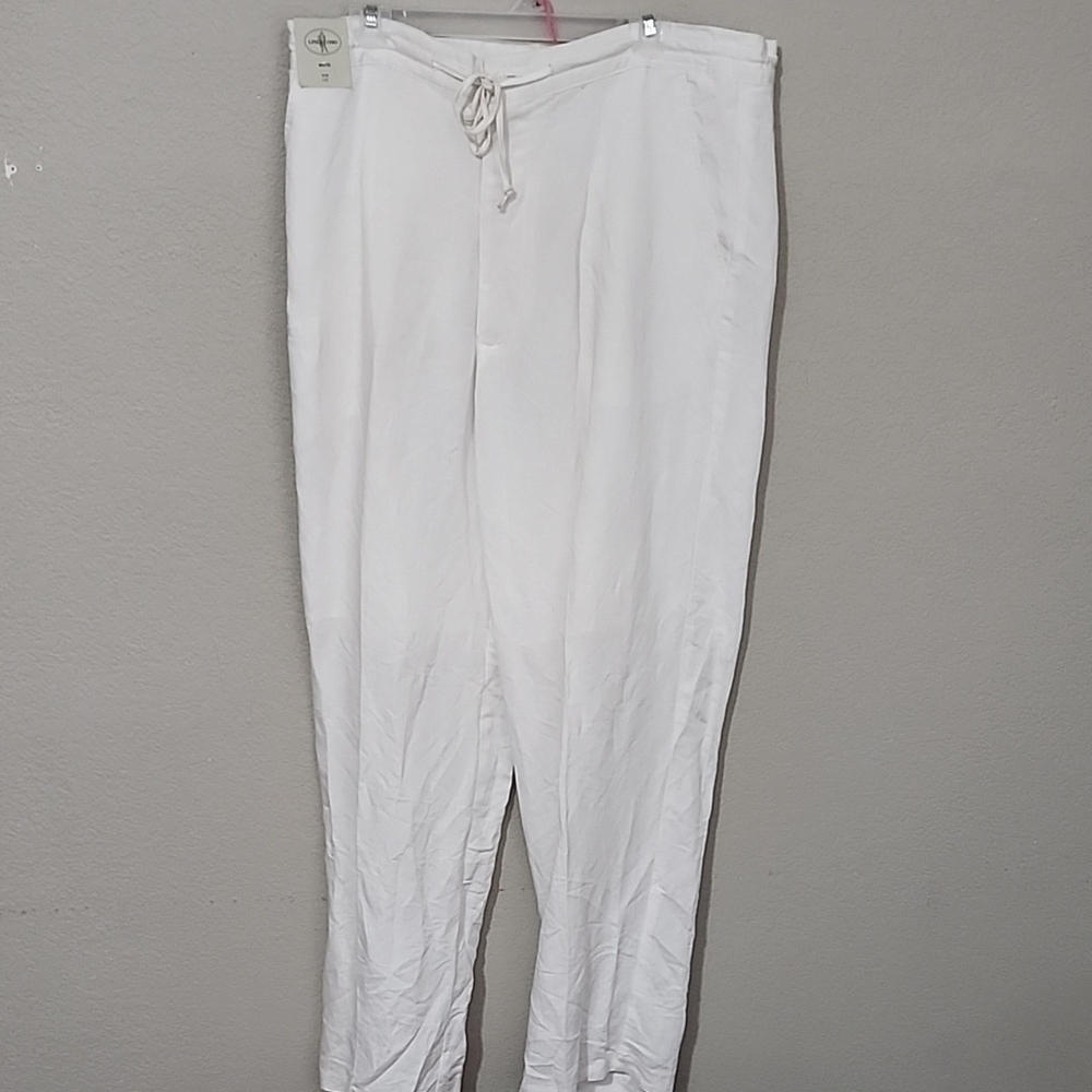 Linea Uomo White Slacks Drawstring Button Pants Beach Business Summer SPOTS